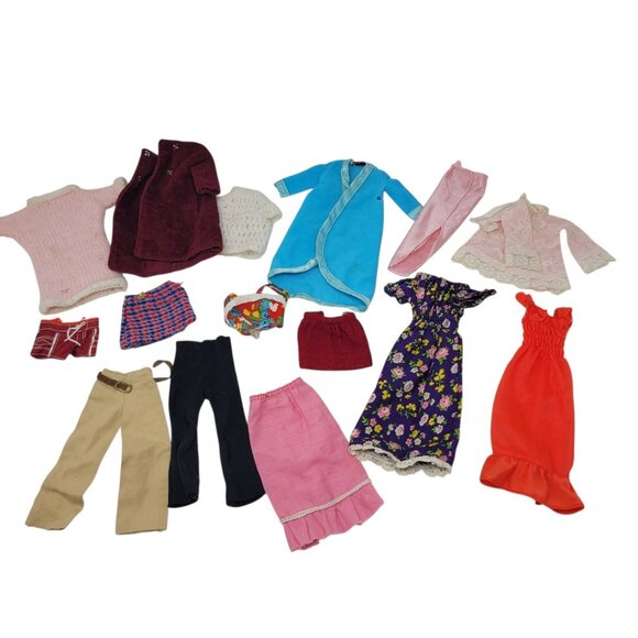 Vintage Lot Of Barbie Doll Mixed Doll Clothes Robe Dress Top Shorts Skirt FAIR - Picture 1 of 11
